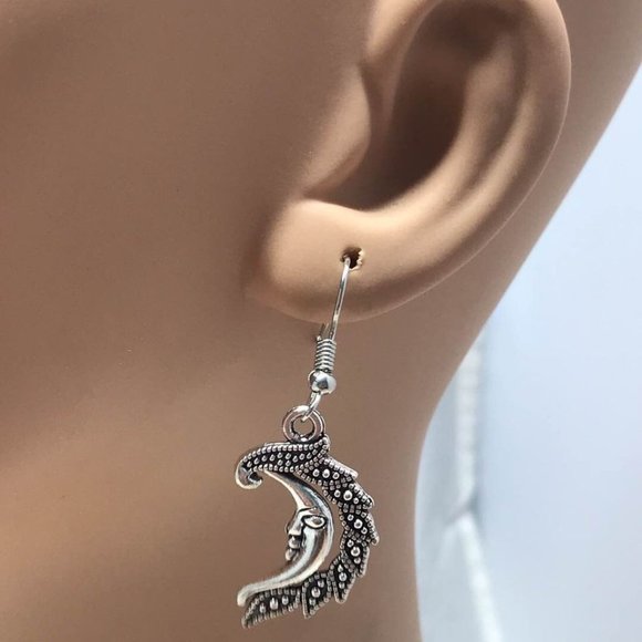 Sun Crescent Moon Earrings stainless Steel hooks - Picture 3 of 8